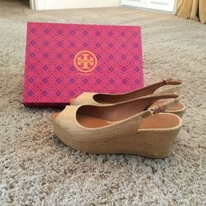 Tory Burch sling back wedge, size 9